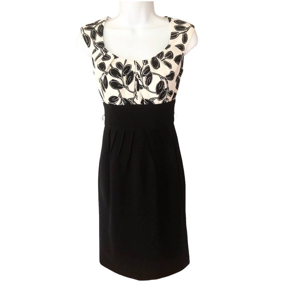 London Times Sheath Sleeveless Black / Off-White Dress Knee Length Stretch